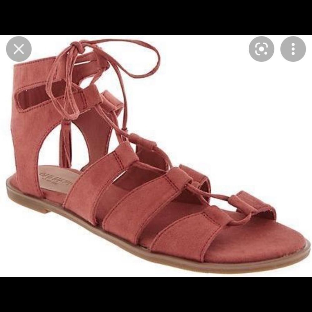 Pink‎ Faux Suede Gladiator, lace up Strappy Ankle Sandals with tassels size 9